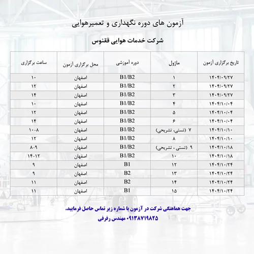 آزمون های دوره نگهداری وتعمیر هوایی